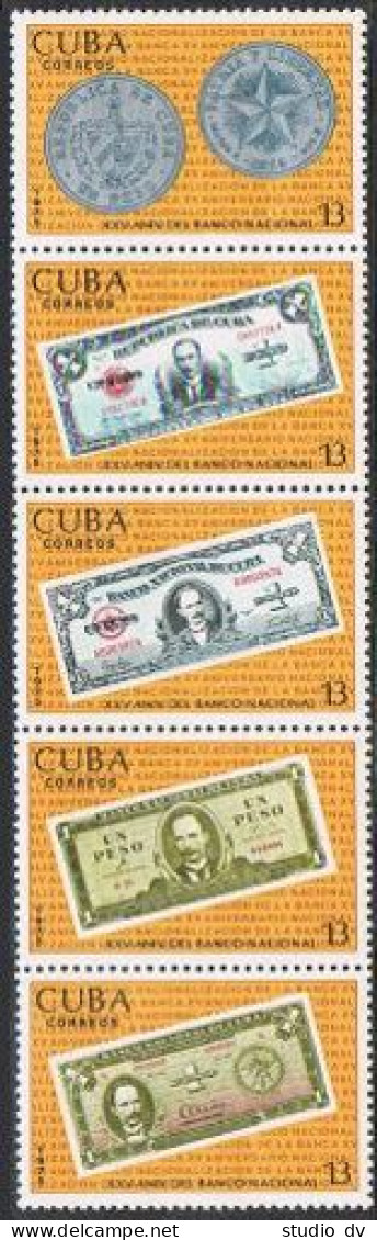 Cuba 2005-2009a Strip,MNH.Michel 2080-2084. Bank-25,1975.Coins,banknotes. - Unused Stamps