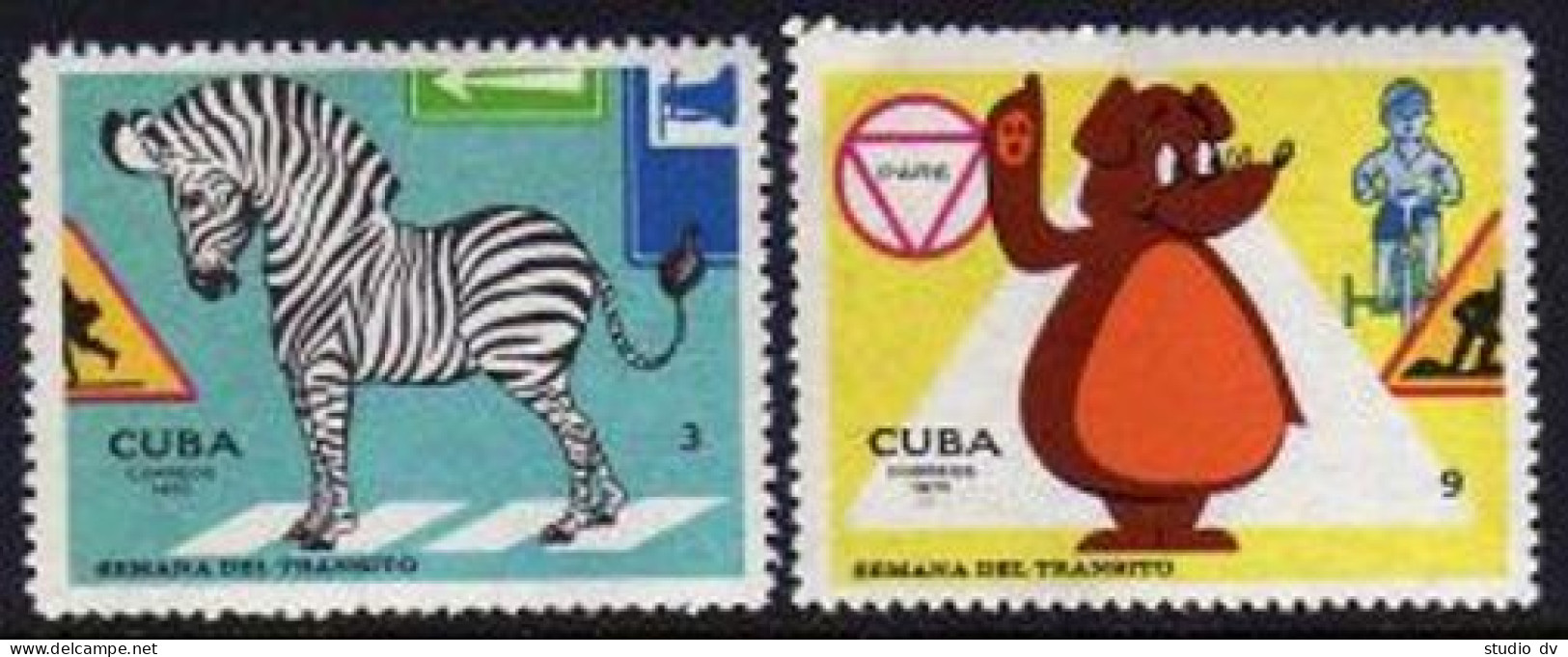 Cuba 1568-1569,MNH.Michel 1640-1641. Road Safety Week.1970.Zebra,Bear. - Neufs