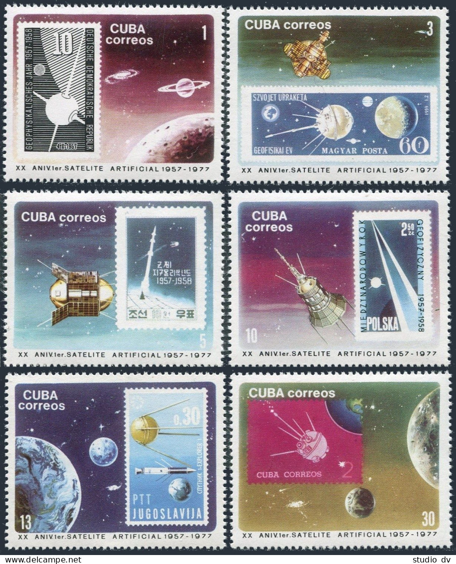 Cuba 2132-2137,2138, MNH. Mi 2208-2213, Bl.58. Cosmonauts Day 1977. Space Stamps - Neufs