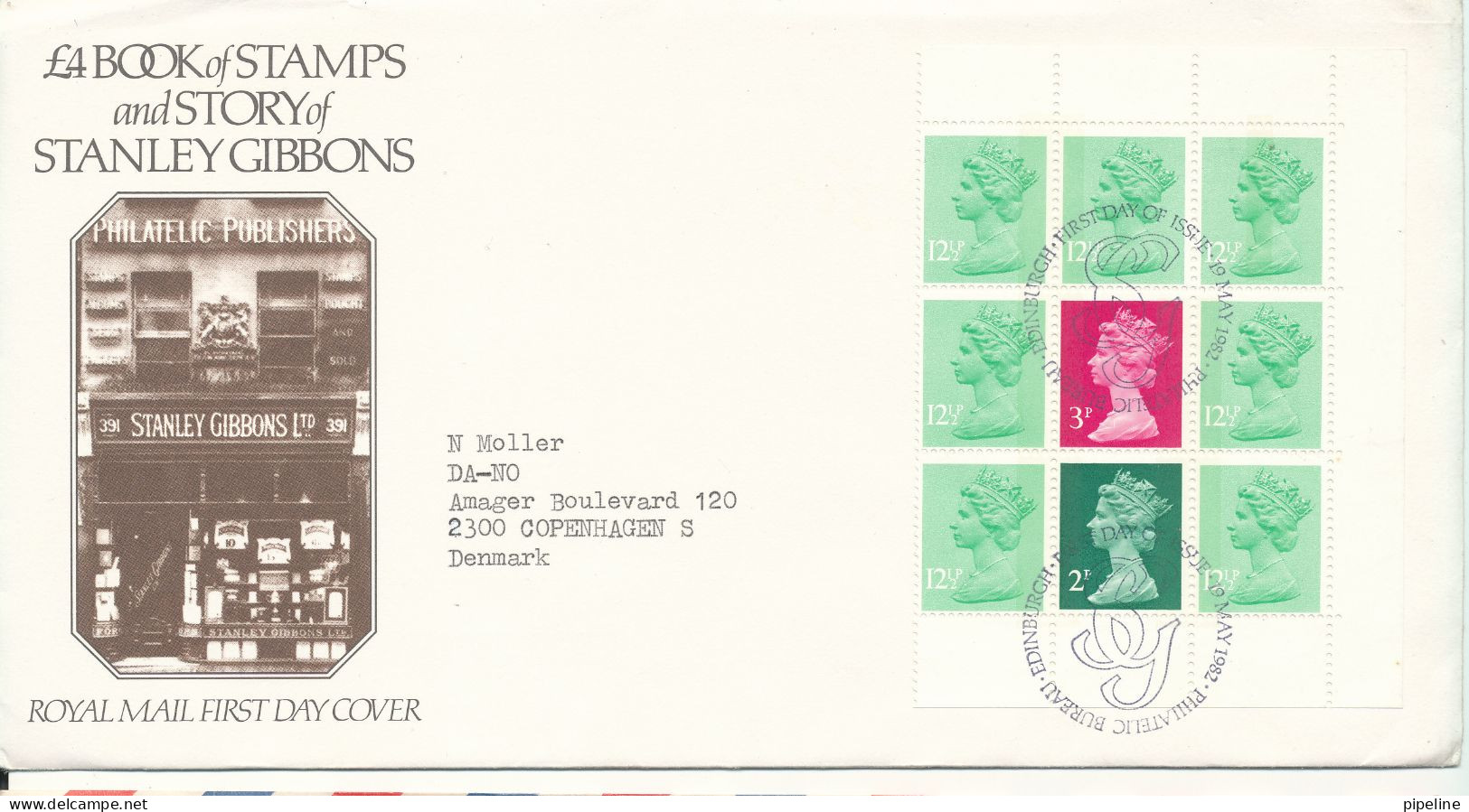 Great Britain FDC 19-5-1982 Queen Elizabeth II, From £4 Booklet With Cachet Sent To Denmark - FDC