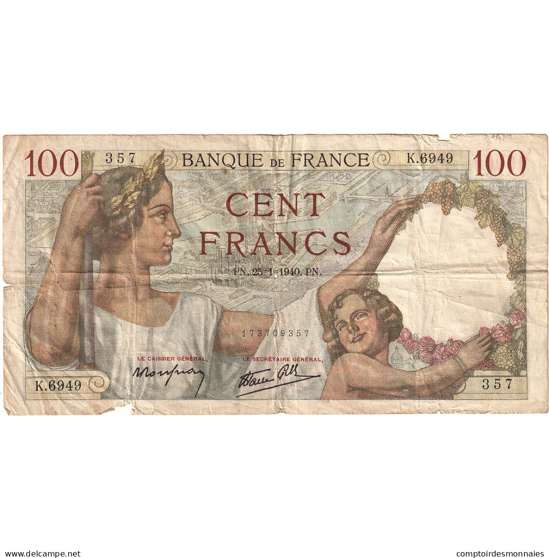 France, 100 Francs, Sully, 1940, K.6949, AB, Fayette:26.21, KM:94 - 100 F 1939-1942 ''Sully''