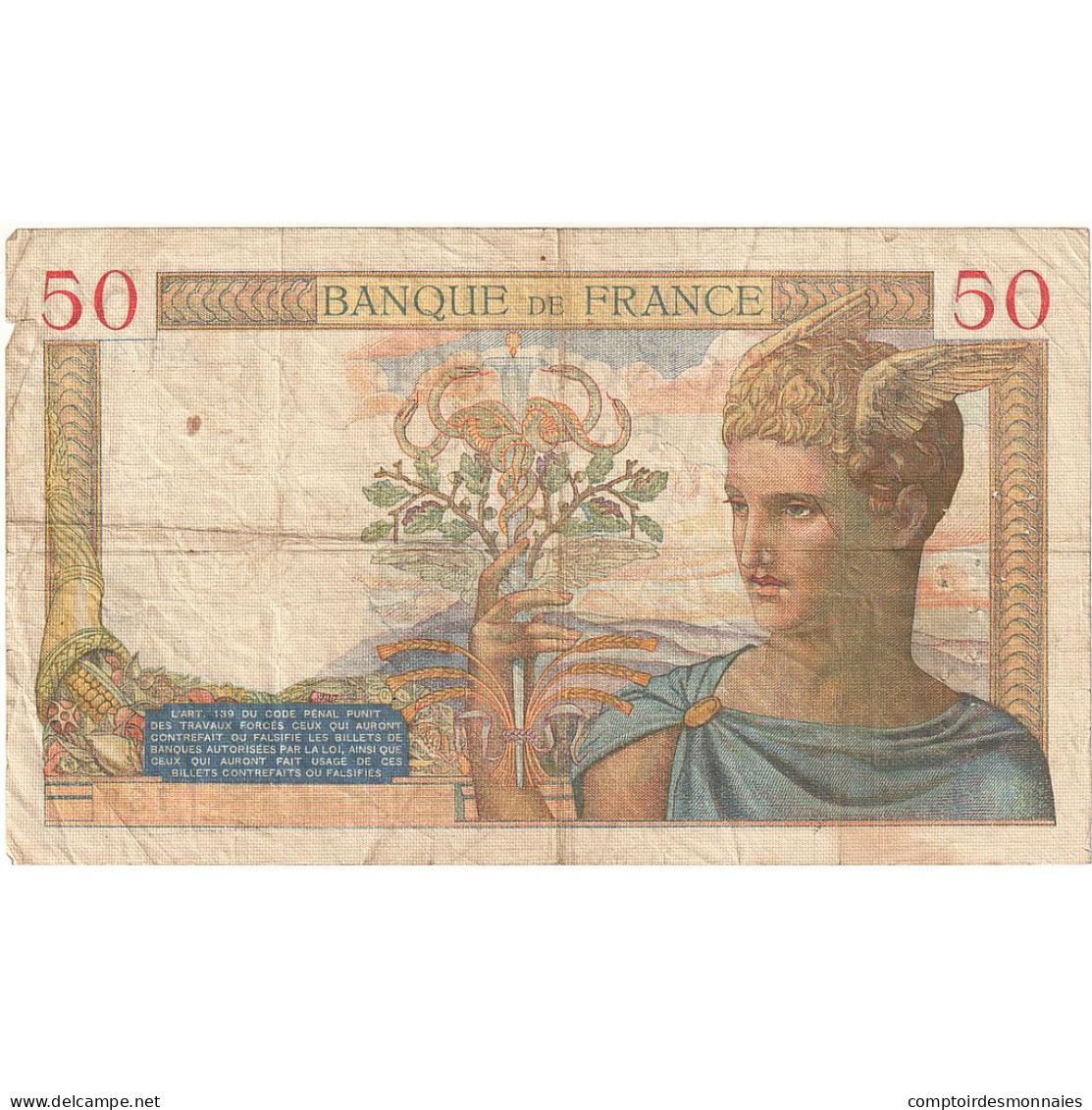 France, 50 Francs, Cérès, 1937, A.5746, TB, Fayette:17.35, KM:81 - 50 F 1934-1940 ''Cérès''