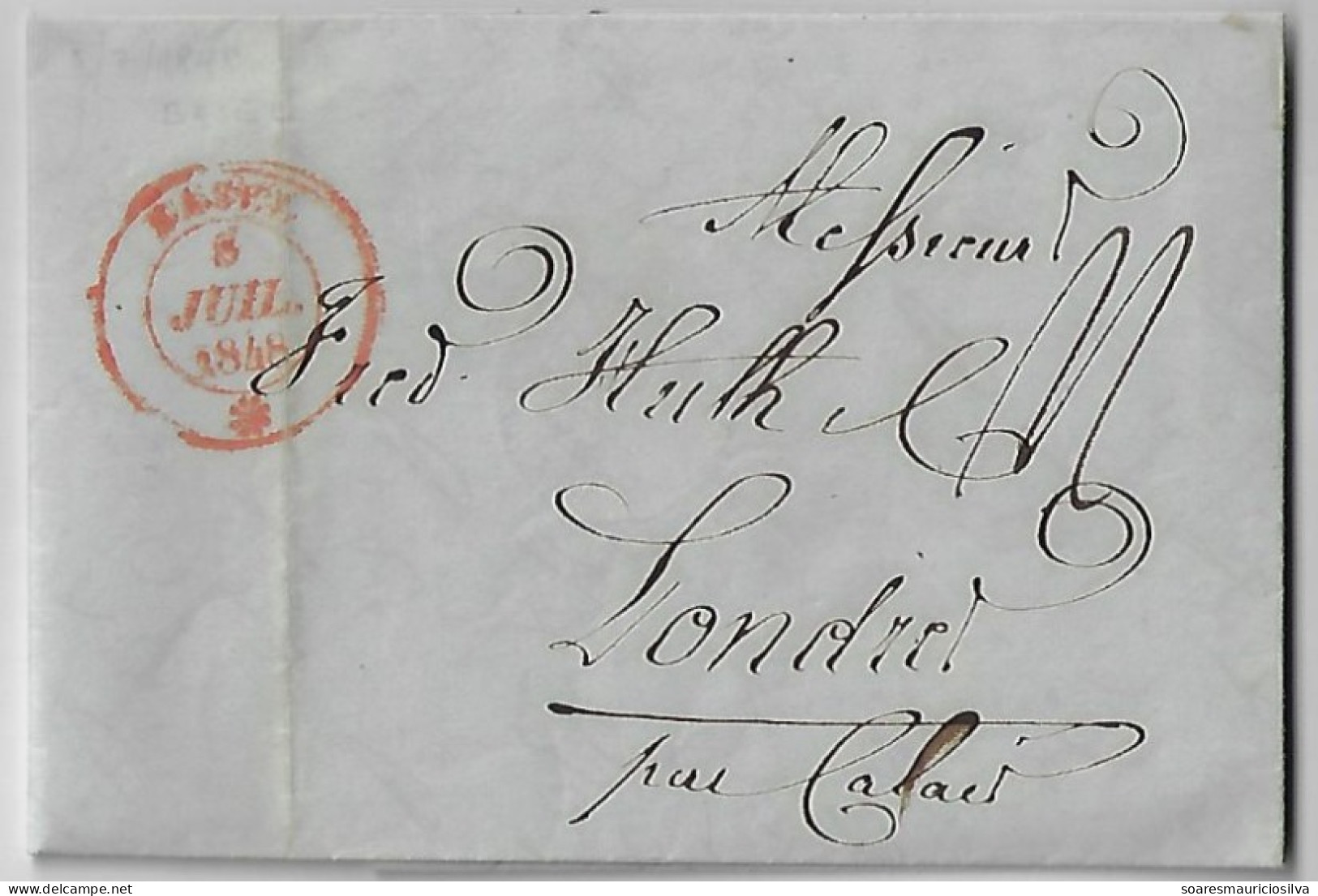 Switzerland 1848 Complete Fold Cover From Basel To London Great Britain Vian Calais France Handwritten Postage - 1843-1852 Federal & Cantonal Stamps