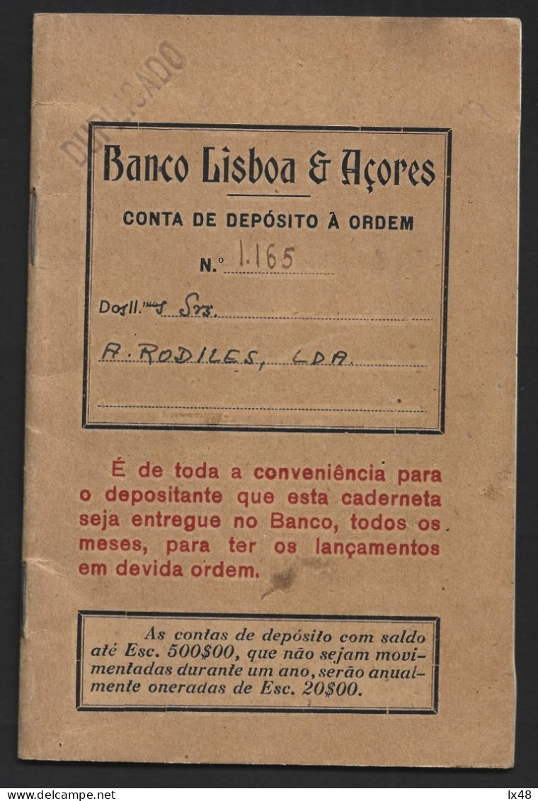 Caderneta De Depósito Do Banco Lisboa & Açores, Lisboa De 1949. Deposit Book Of Banco Lisboa & Açores, Lisbon, 1949. - Portugal