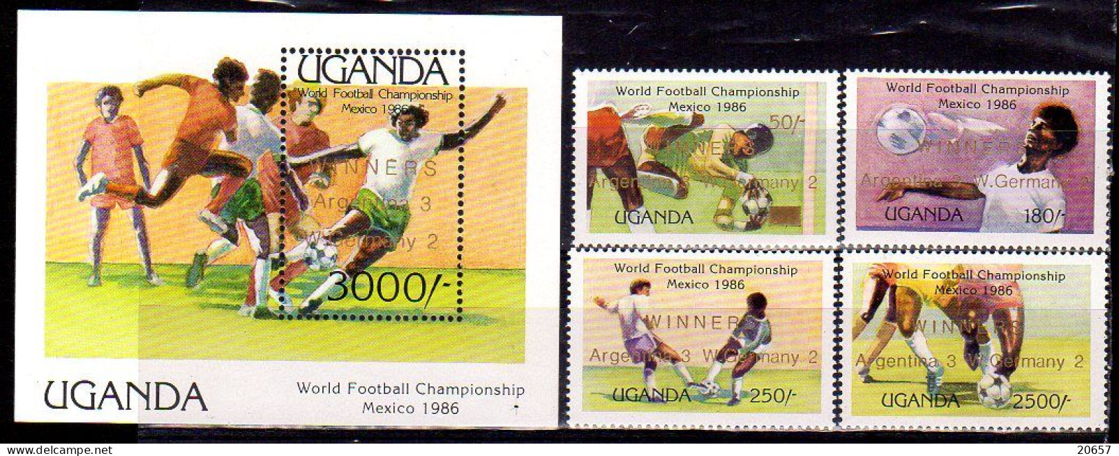Ouganda Uganda 0425/28 Et Bf 61 Mondial Football Mexico 86, Surcharge Avec Les Vainqueurs - 1986 – Mexico