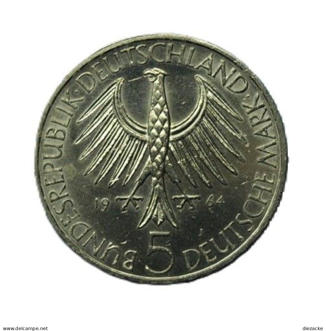 Bund 1964 5 DM Johann G. Fichte, Originalmünze Vz-st (Kof1/3 - 5 Mark