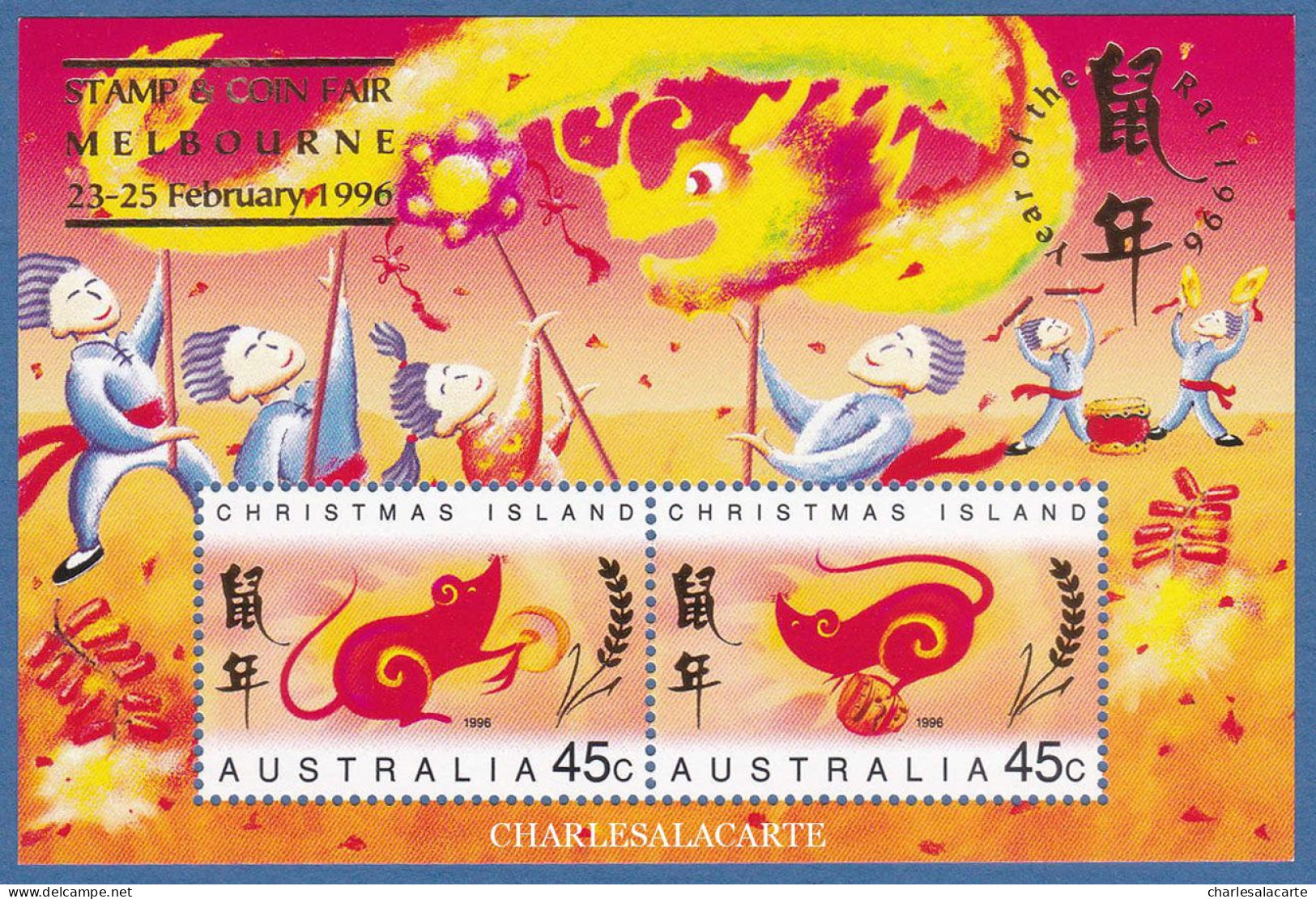 CHRISTMAS ISLAND 1996  CHINESE NEW YEAR  RAT OPT. MELBOURNE  M.S.  SG MS 427   U.M. - Christmas Island