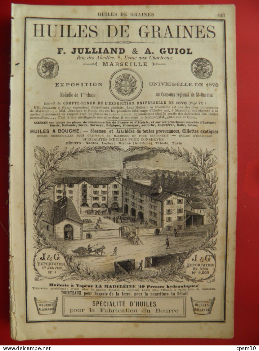 PUB 1884 - Huiles De Graines F Julliand & A Guiol Rue Des Abeilles, F -Eug Richard Rue St Roch 13 Marseille - Publicités