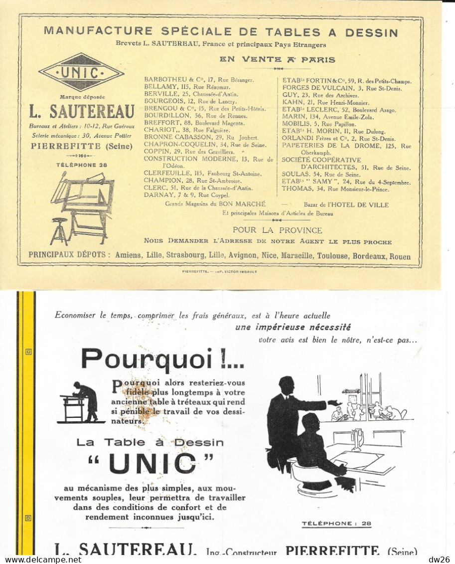 Prospectus Tables à Dessin UNIC - Manufacture L. Sautereau à Pierrefitte (Seine) - 1900 – 1949