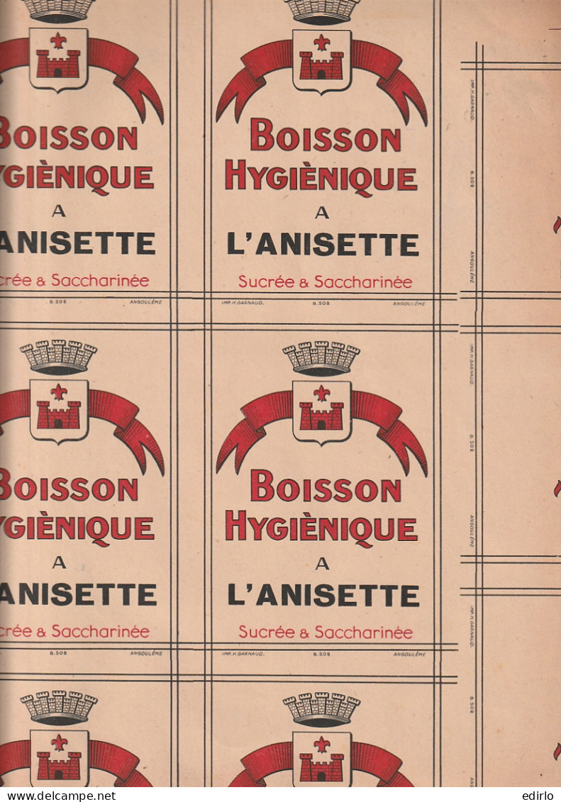 ***  ETIQUETTE *** Planche Complete Signée BAT Bon à Tirer  1943 Boisson Hygienique - Angoulème ANISETTE Commande De 800 - Alkohole & Spirituosen