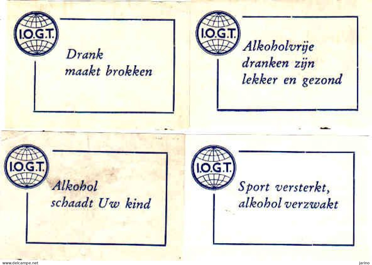 4 Dutch Matchbox Labels, I. O. G. T., Bescherming Tegen Alcohol - Bescherming Tegen Alcohol, Holland, Netherlands - Boites D'allumettes - Etiquettes