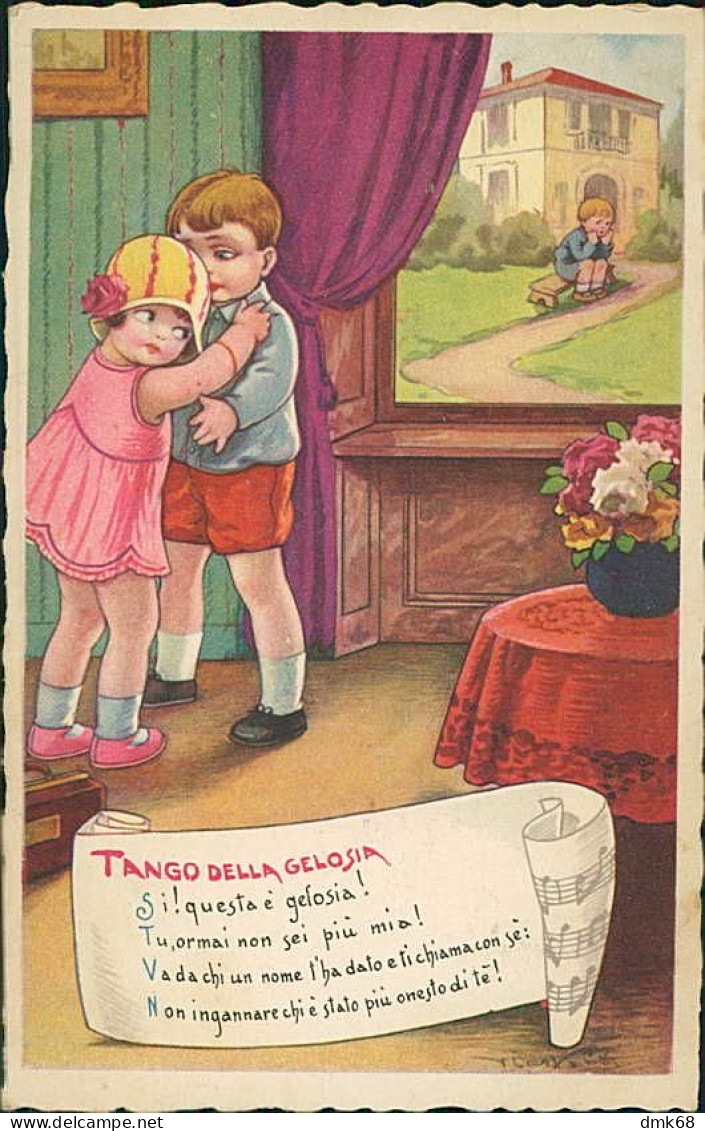 CASTELLI SIGNED 1930s POSTCARD - KIDS & MUSIC - TANGO DELLA GELOSIA - EDIT DEGAMI - N.91 (5196) - Castelli