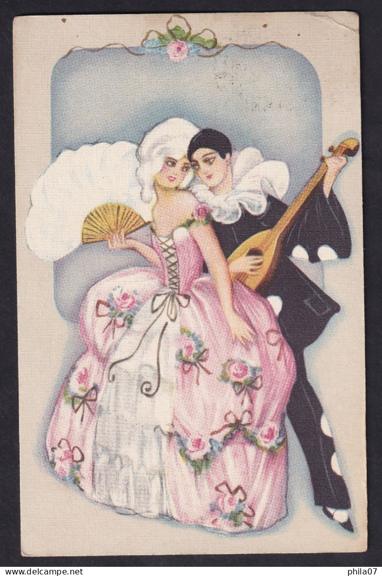 Woman And Pierrot / Ed. Ballerini&Fratini / Postcard Circulated, 2 Scans - Chiostri, Carlo