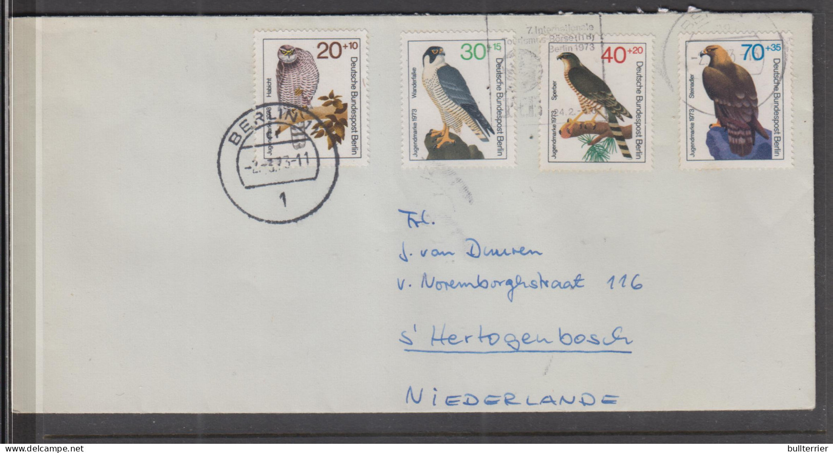 BIRDS - BERLIN - 1973- BIRDS OF PREY SET OF 4 ON COVER TO NETHERLANDS  MINT NEVER HINGED  - Águilas & Aves De Presa