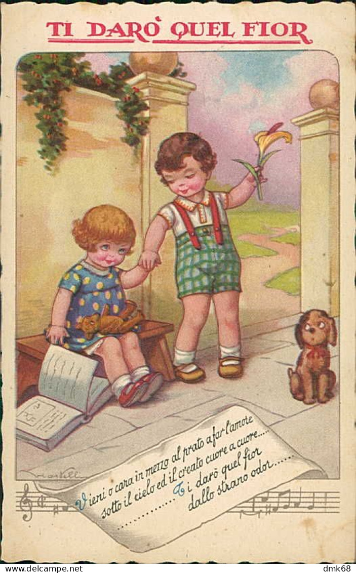 CASTELLI SIGNED 1930s POSTCARD - KIDS & MUSIC - TI DARO' QUEL FIORE - EDIT DEGAMI - N.92 (5199) - Castelli