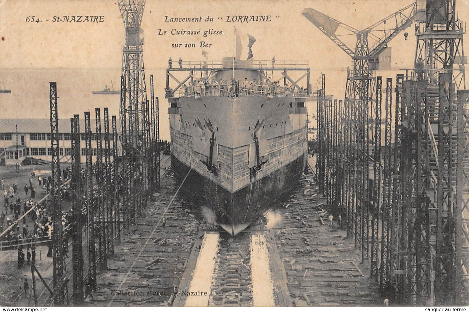 CPA 44 SAINT NAZAIRE / LANCEMENT DU LORRAINE / LE CUIRASSE GLISSE SUR SON BER / Cliché Rare - Saint Nazaire