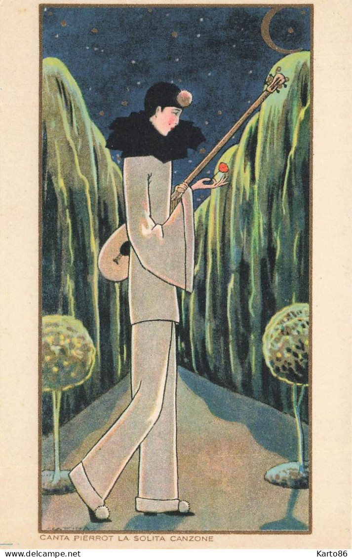 art nouveau jugendstil italia * série de 4 CPA illustrateur italien genre chiostri nanni corbella ! * PIERROT pierrot