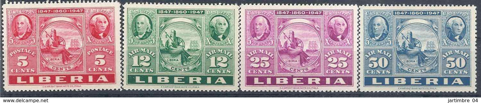 1947 LIBERIA 278+ PA 50-52** Timbre Sur Timbre, Bateau, Indépendance Etats-Unis - Liberia