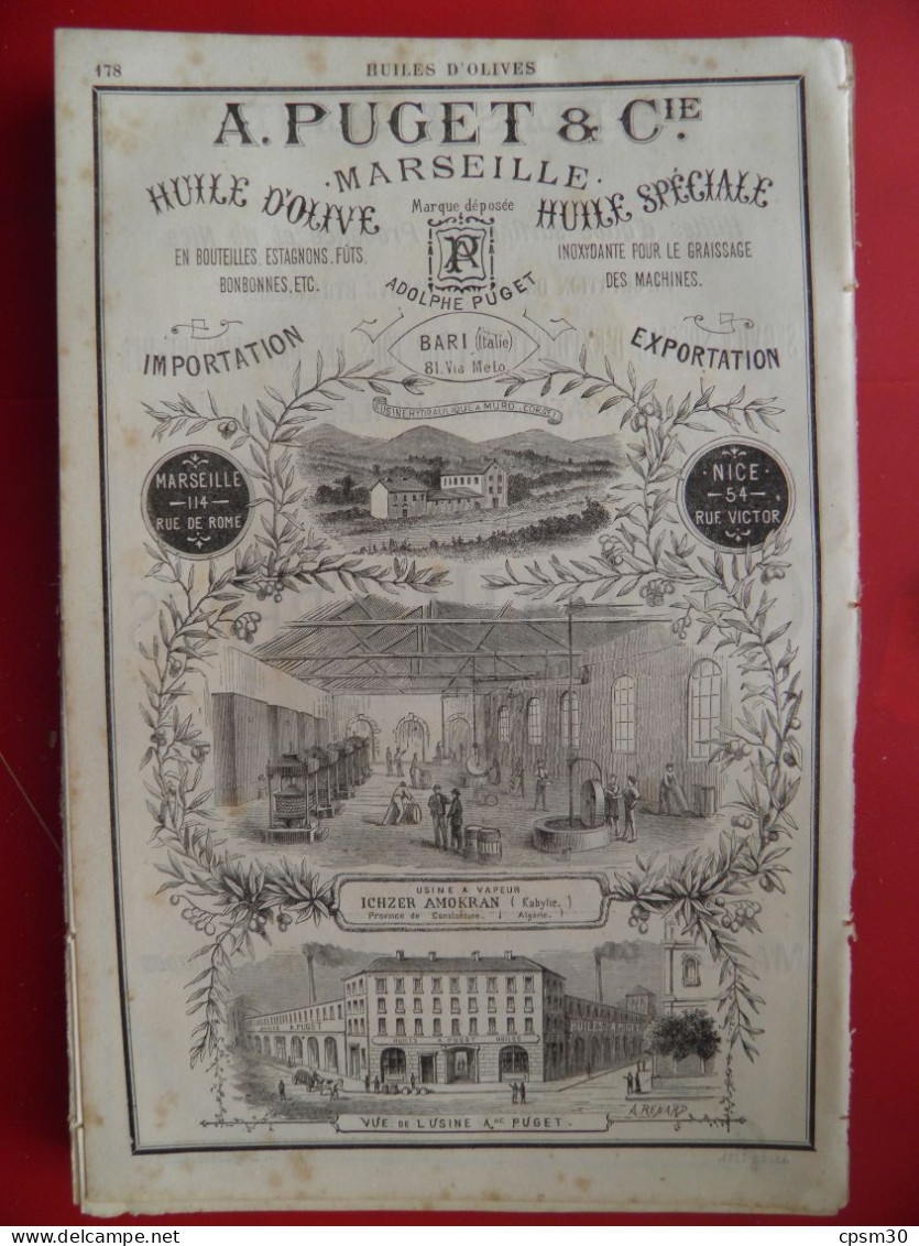 PUB 1884 - Huiles D'Olives A Puget & Cie Rue De Rome, Gardair Frères Rue Villeneuve Rue Jemmapes 13 Marseille - Publicités