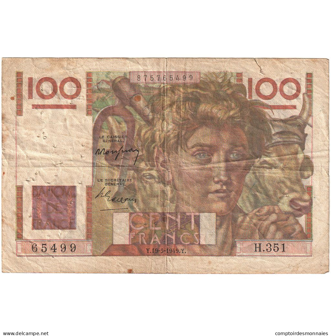 France, 100 Francs, Jeune Paysan, 1949, H.351, TB, Fayette:28.24, KM:128b - 100 F 1945-1954 ''Jeune Paysan''