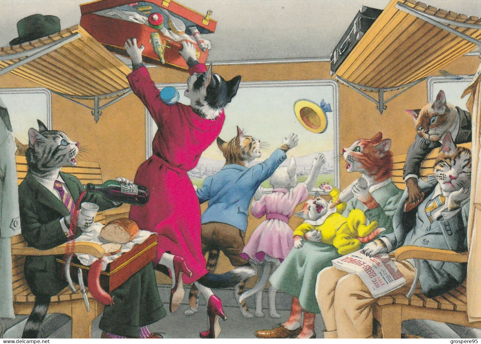 CHATS HUMANISES A BORD DU TRAIN EDITIONS THE FIFTIES - Cats