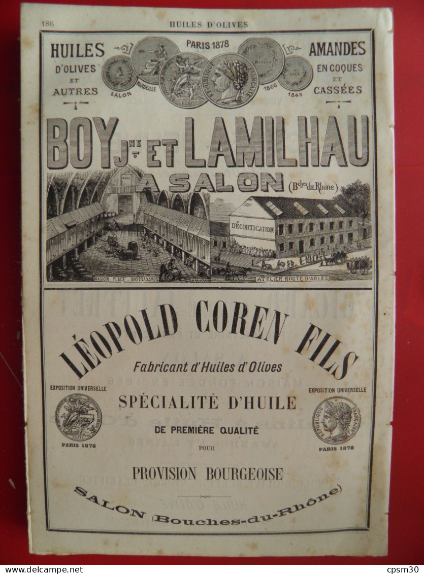 PUB 1884 - Huiles D'Olive Boy & Lamilhau, Léopold Coren Fils, Coren Jeune, Richard/Jauffret, 13 Salon - Publicités