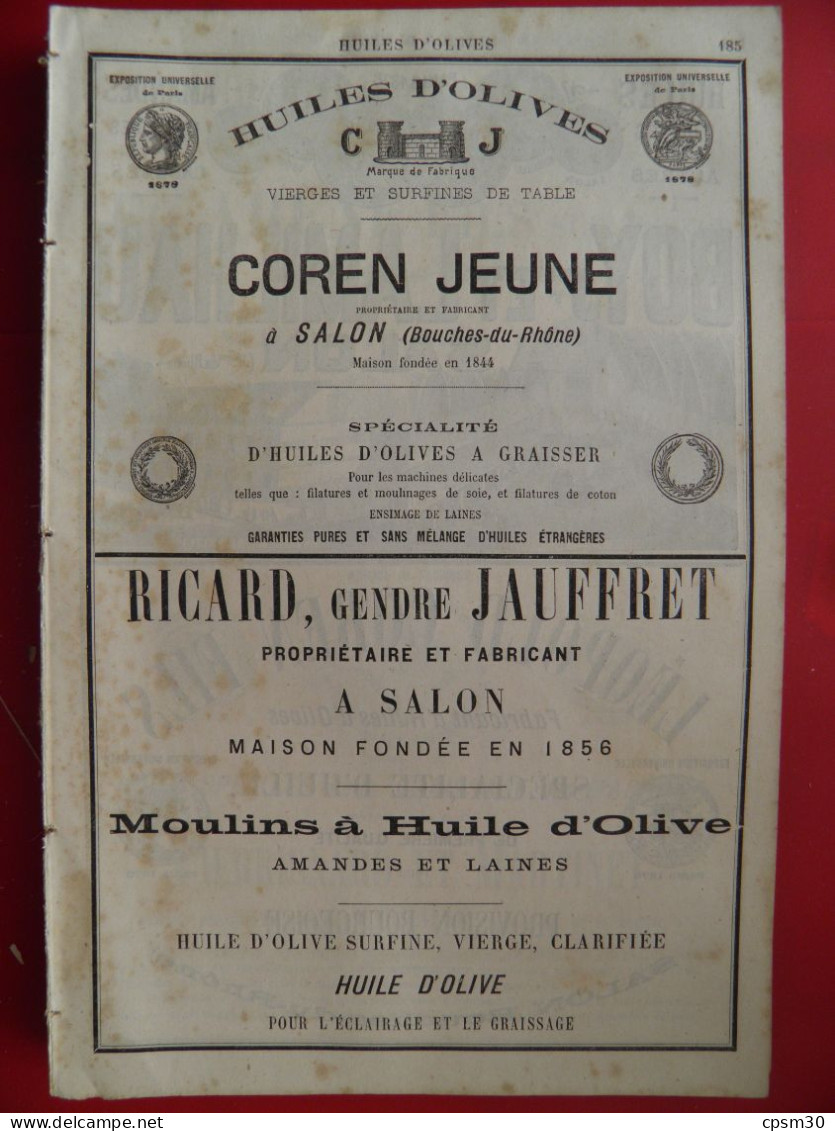 PUB 1884 - Huiles D'Olive Boy & Lamilhau, Léopold Coren Fils, Coren Jeune, Richard/Jauffret, 13 Salon - Publicités