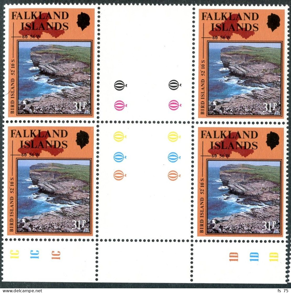 FALKLAND - YVERT 530 A 533 EN BLOC DE 4 INTERPANNEAU - SANS CHARNIERE - Falklandinseln
