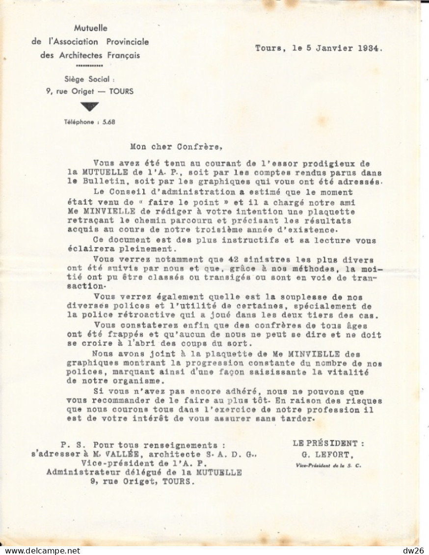 Livre De La Mutuelle De L'Association Provinciale Des Architectes Français (Risques Et Assurances) Courrier Et Adhésion - Altri & Non Classificati