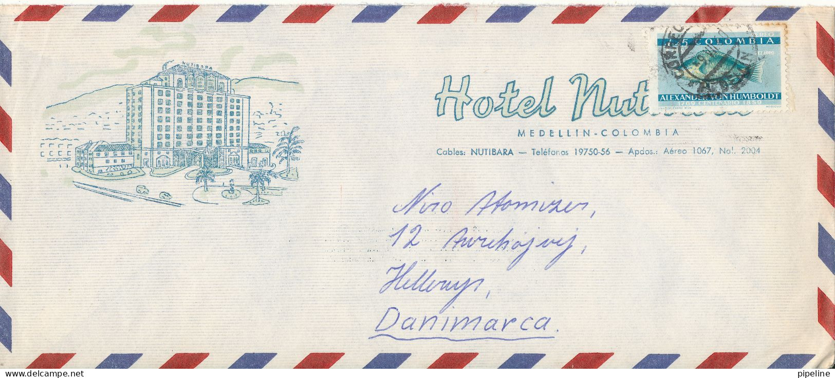 Colombia Air Mail Cover Sent To Denmark 9-7-1960 Single Franked - Colombie