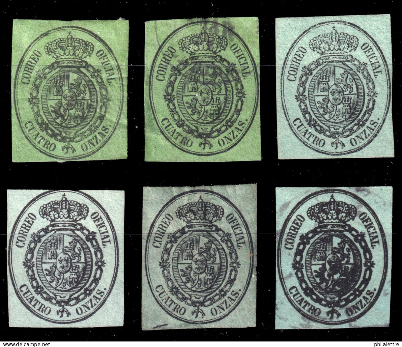 ESPAGNE - ESPAÑA - 1855 Servico Oficial - 6x Ed.37/37p Negro S/ Verde - Nuevo O Usado - Usati