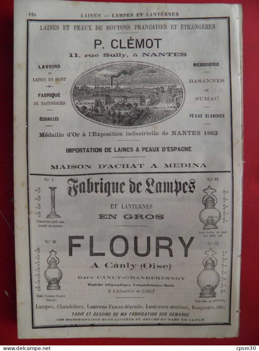 PUB 1884 - Insecticide Bouvarel Rue Pavé D'Amour 13 Marseille, Laines P Clément 44 Nantes, Lampes Floury 60 Canly - Publicités