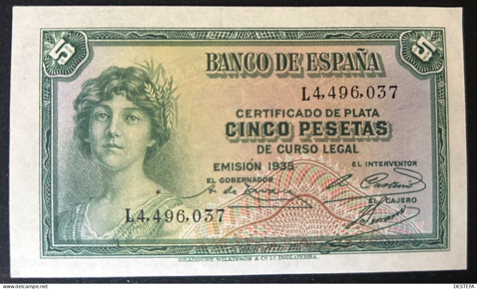 1935.- ESPAÑA. Serie L. SIN CIRCULAR - 5 Pesetas