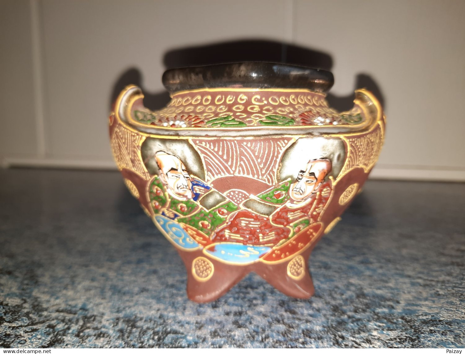 Ancien Pot à Encens Brûle Parfum Porcelaine Satsuma Brûle Parfum Peint à La Main.  12,5x9 Cm Pas De Couvercle - Asian Art
