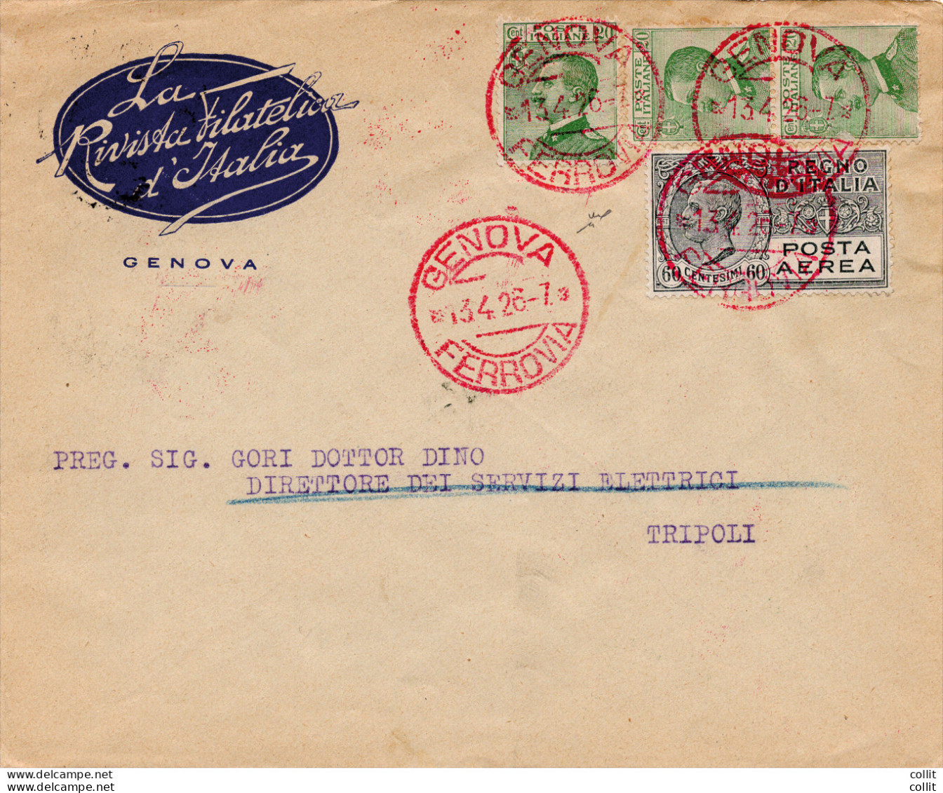 1926 Genova/Palermo (Tripoli) Del 13 Aprile - Aerogramma Per Tripoli - Storia Postale (Posta Aerea)