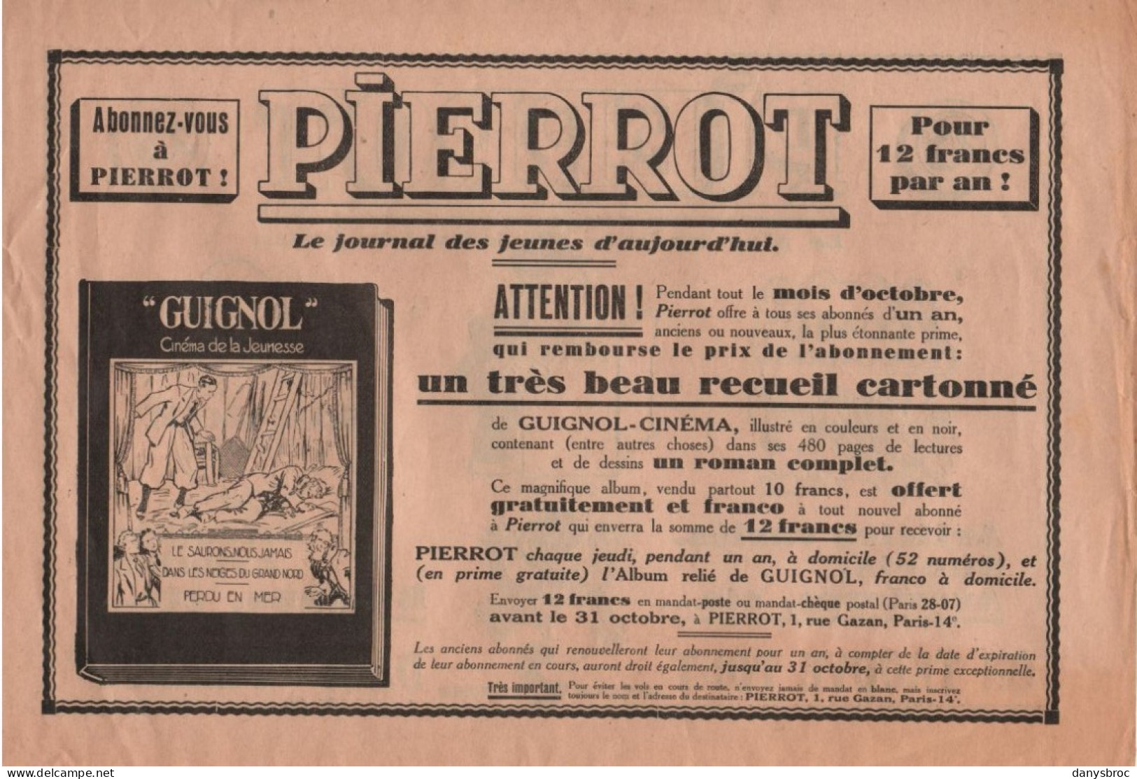 PUB  Illustrée  PIERROT Journal Des Jeunes - COSTO - ROULETABOSSE - PITCHE - GUIGNOL - MIGODO Et PYTONET - Affiches