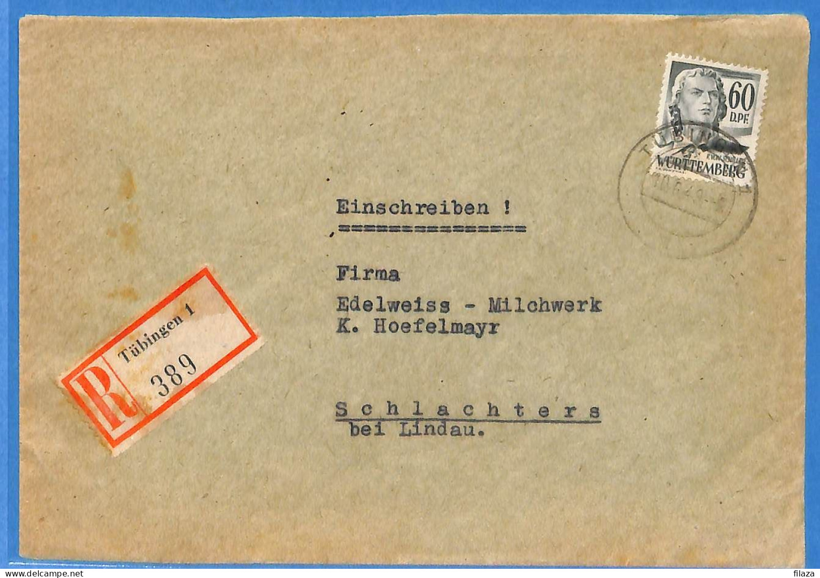 Allemagne Zone Française 1949 - Lettre Einschreiben De Tubingen - G30108 - Altri & Non Classificati