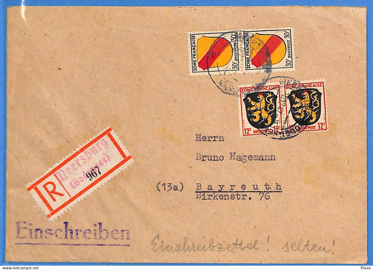 Allemagne Zone Française 1947 - Lettre Einschreiben De Meersburg - G30093 - Autres & Non Classés