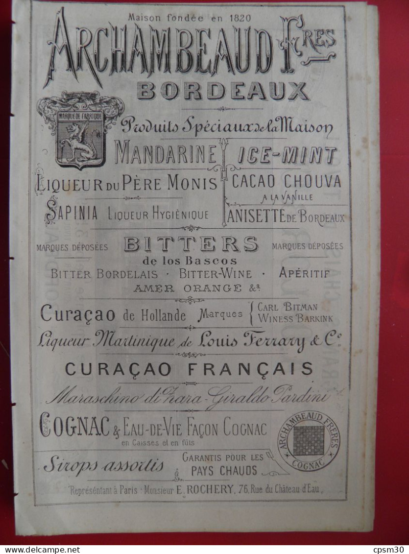 PUB 1884 - Liqueur Archambeaud 33 Bordeaux, Grand Chai De Tivoli A Delor Rue A Delor 33 Bordeaux - Publicités