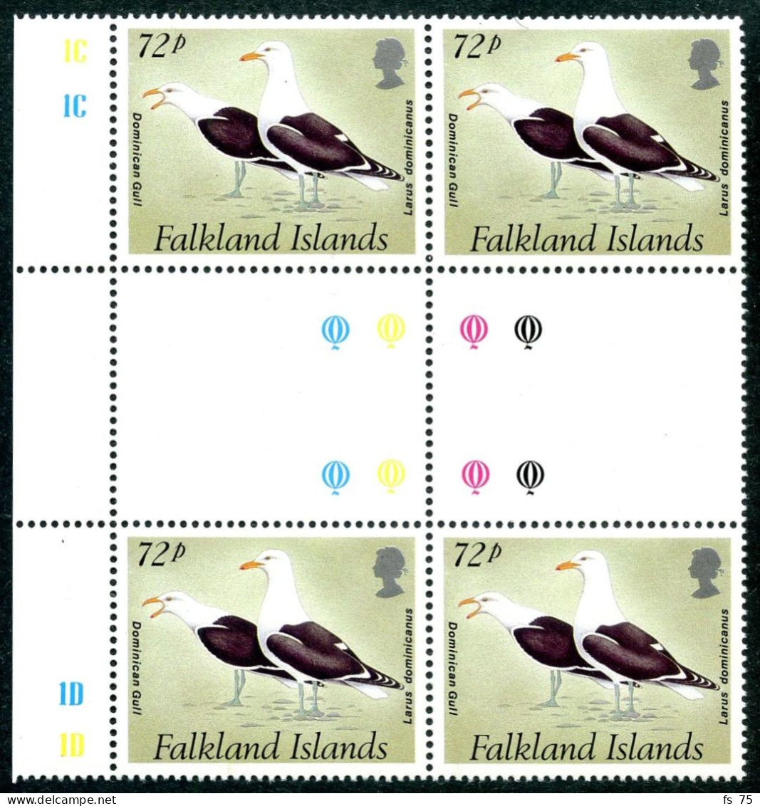 FALKLAND - YVERT 590 A 593 EN BLOC DE 4 INTERPANNEAU - SANS CHARNIERE - Islas Malvinas