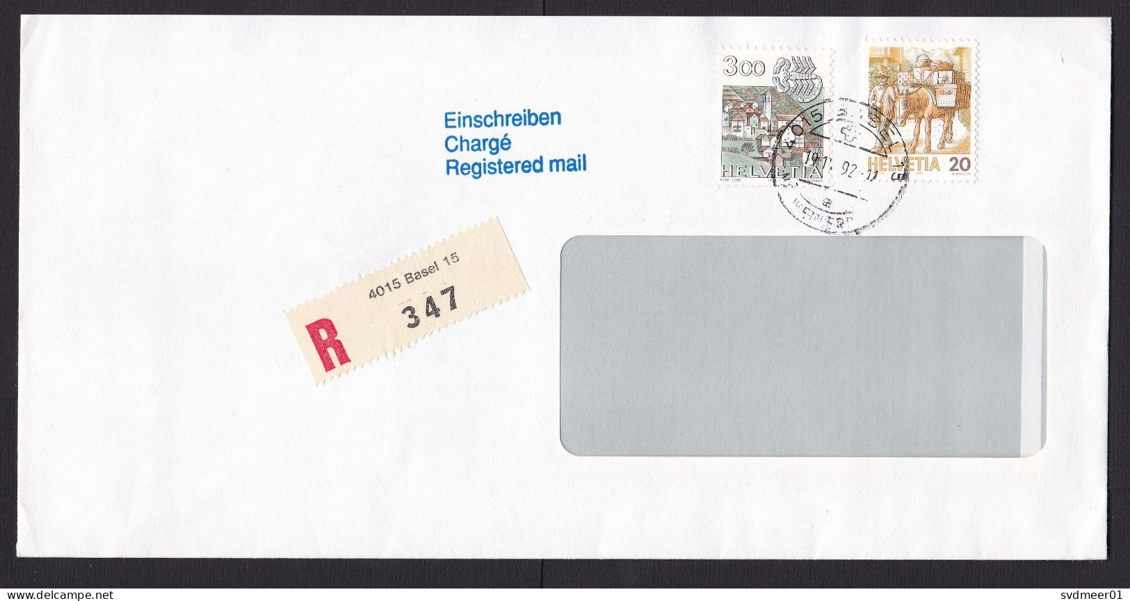 Switzerland: Registered Cover, 1992, 2 Stamps, Zodiac Sign, Lobster, Donkey Transport, R-label Basel (traces Of Use) - Covers & Documents