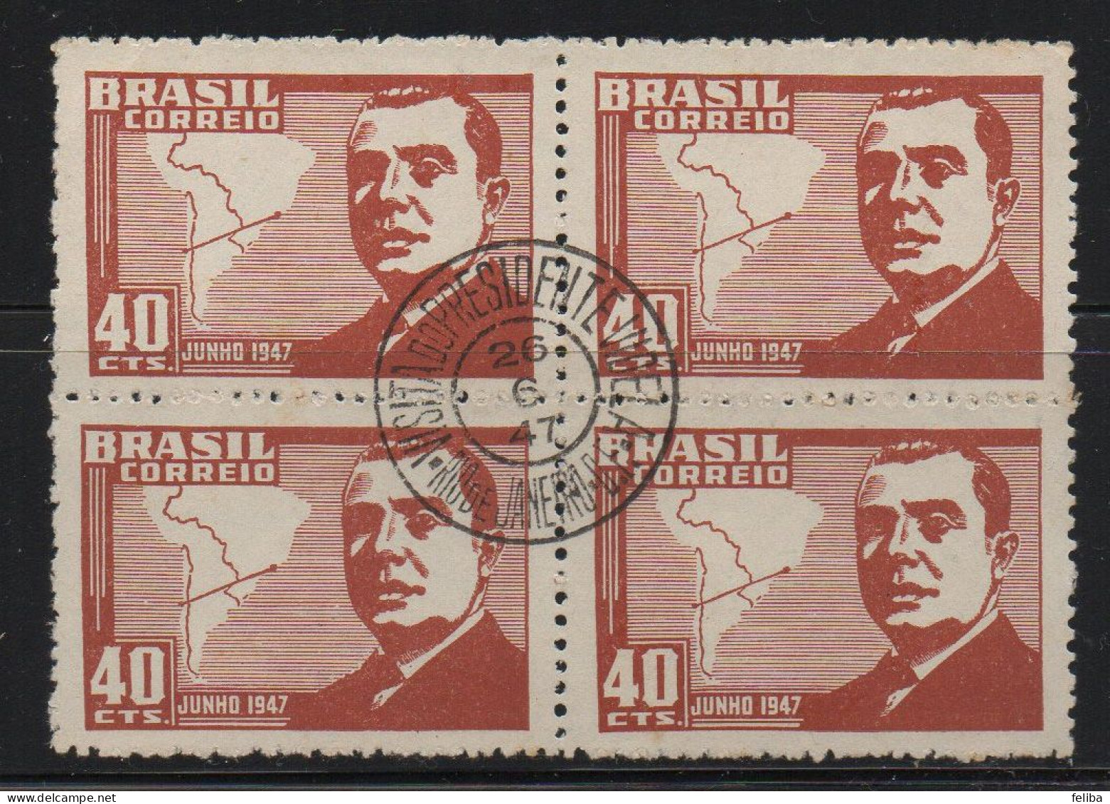 Brazil 1947 First Day Cancel On Block Of 4 - Ongebruikt