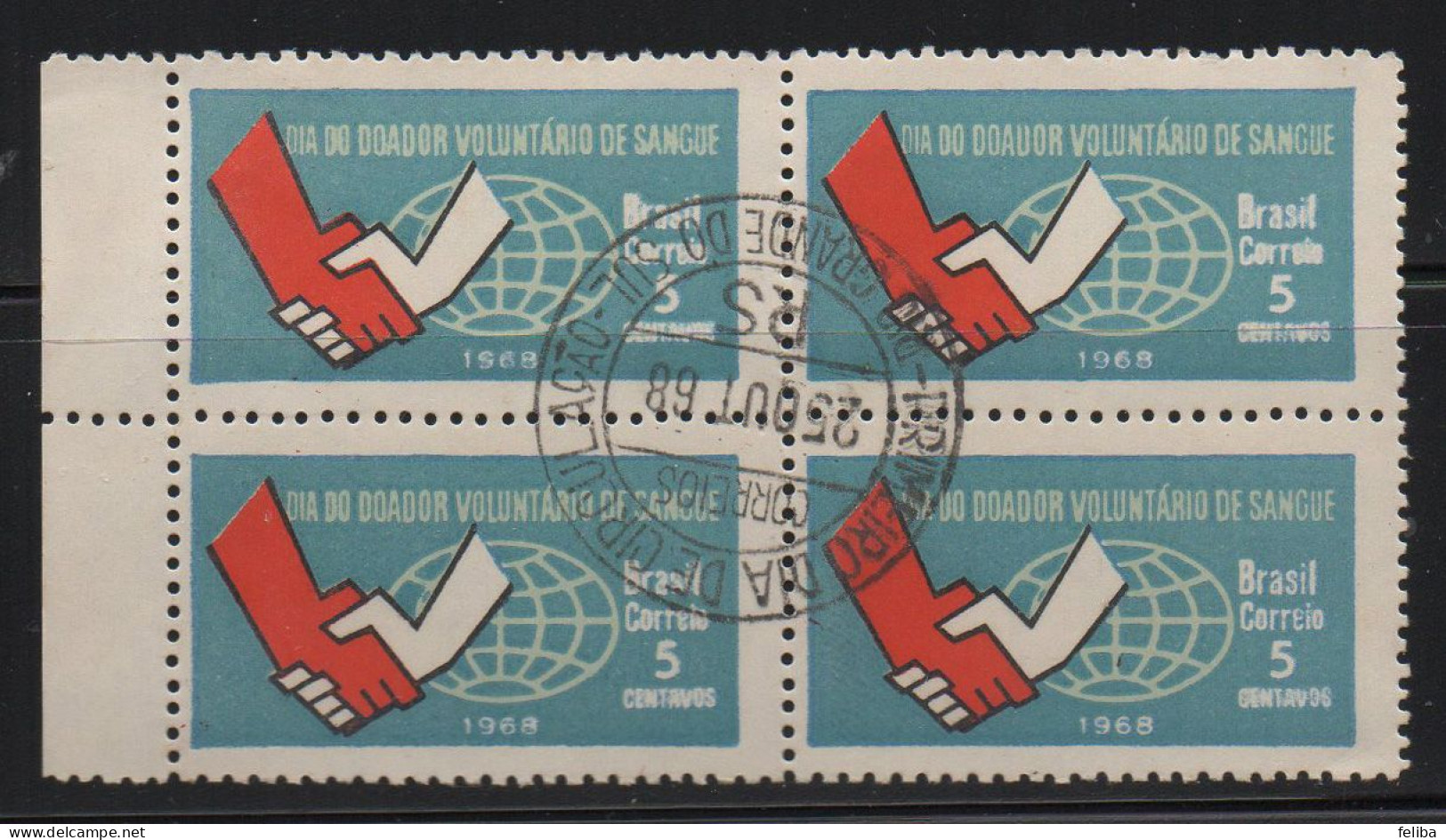 Brazil 1968 First Day Cancel On Block Of 4 - Unused Stamps