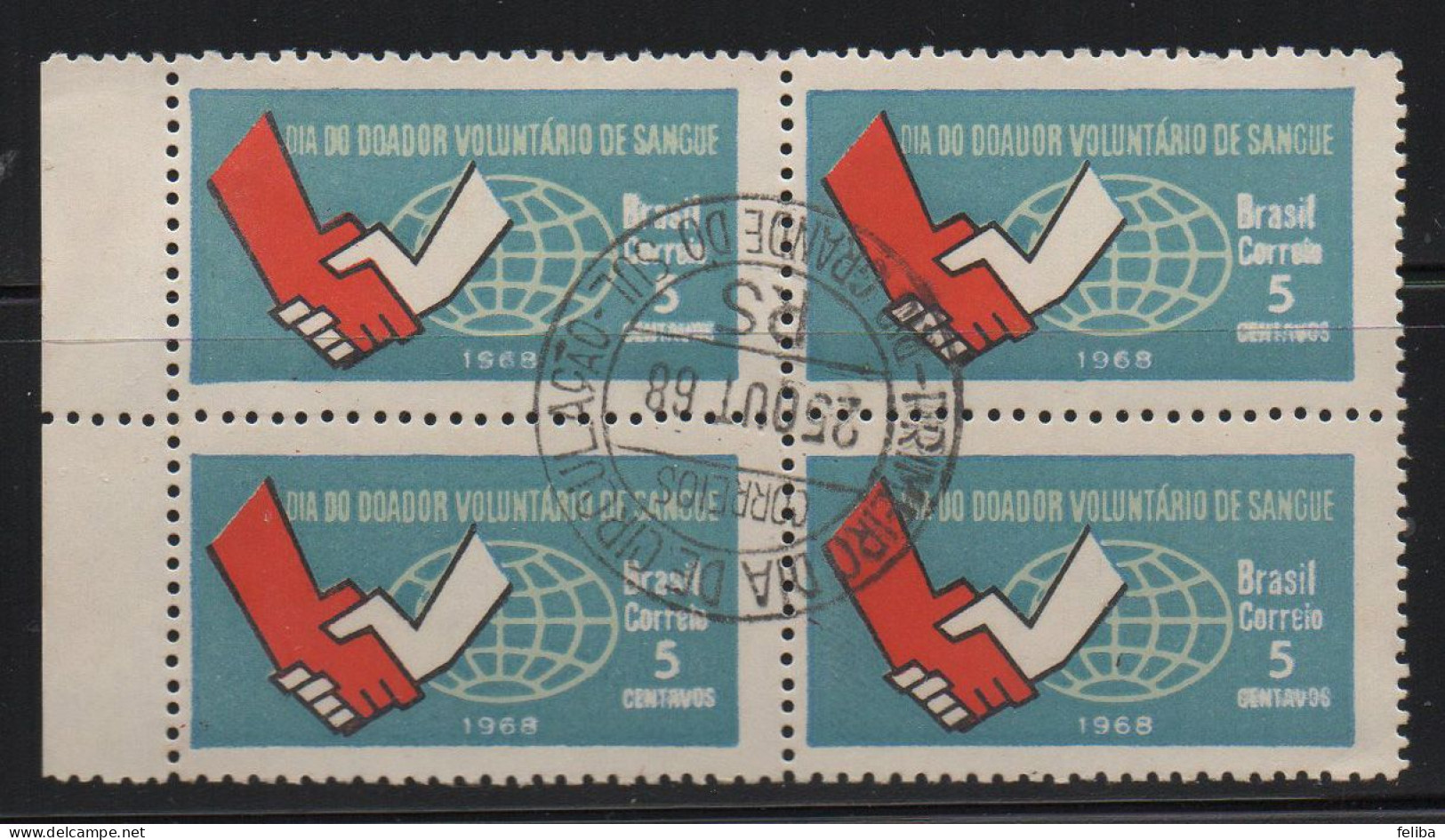 Brazil 1968 First Day Cancel On Block Of 4 - Ungebraucht