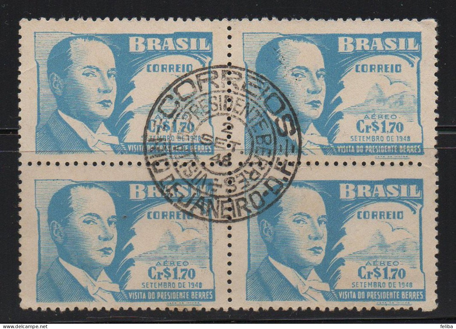 Brazil 1948 First Day Cancel On Block Of 4 - Unused Stamps