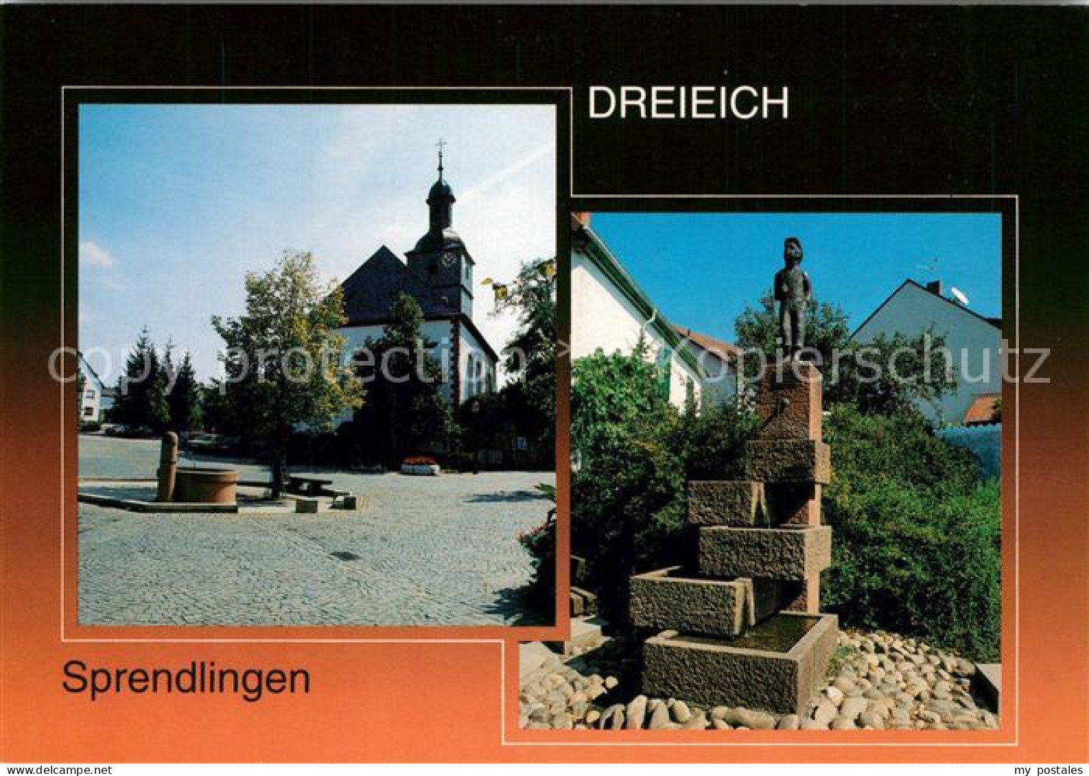 73233902 Sprendlingen-Dreieich Lindenplatz Albertuskirche Hooschebaabrunnen Spre - Dreieich