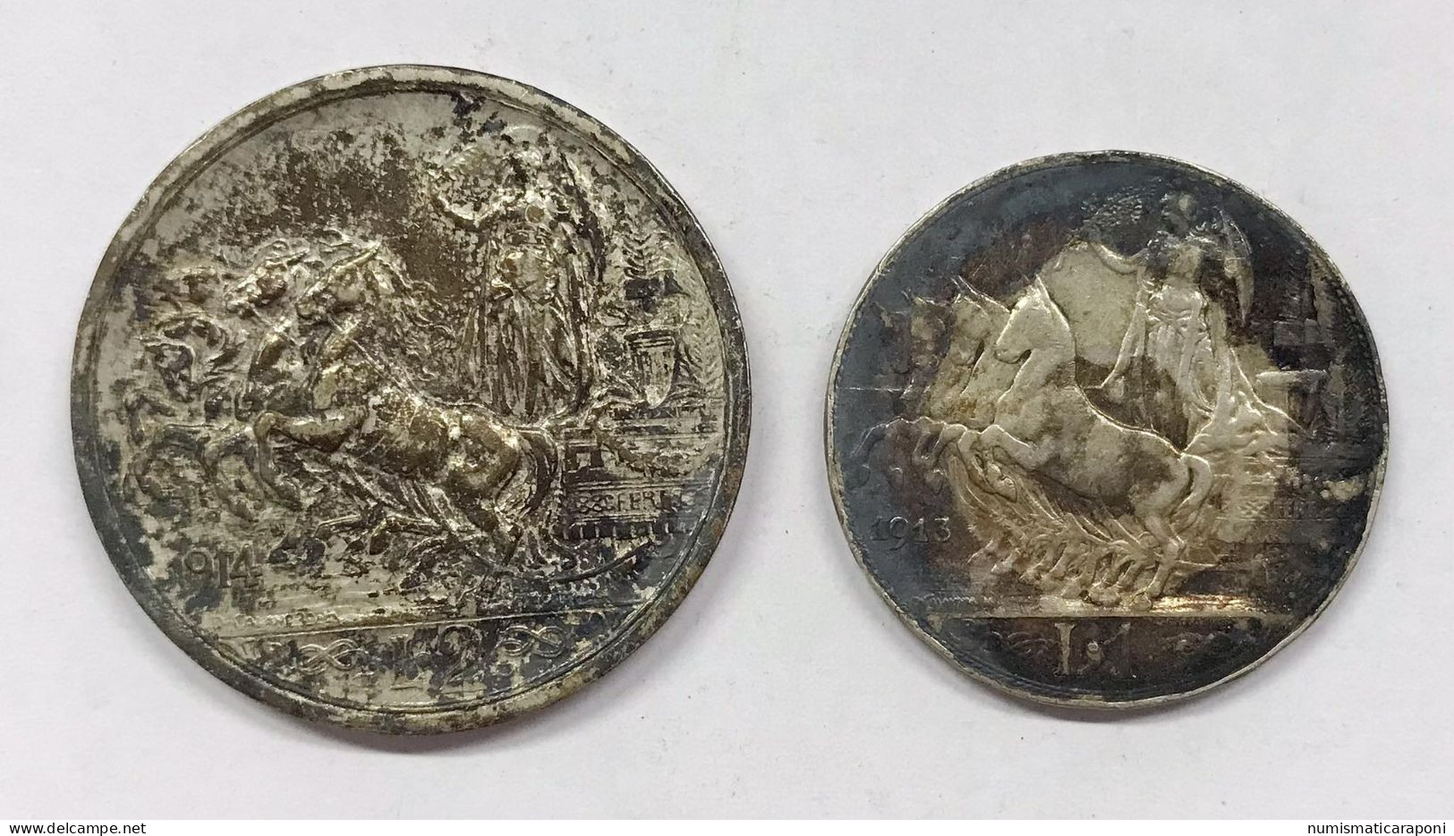 Vitt. Em. III° 1900-1943 1 Lira 1913 Quadriga Veloce Gig.136 + 2 Lire 1914 Gig.101 E.1442 - 1900-1946 : Victor Emmanuel III & Umberto II