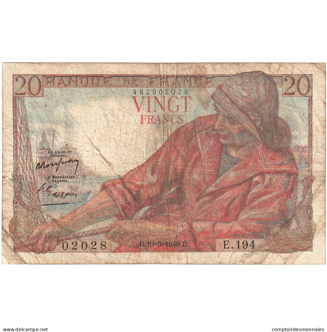 France, 20 Francs, Pêcheur, 1949, E.194, TB, Fayette:13.14, KM:100c - 20 F 1942-1950 ''Pêcheur''