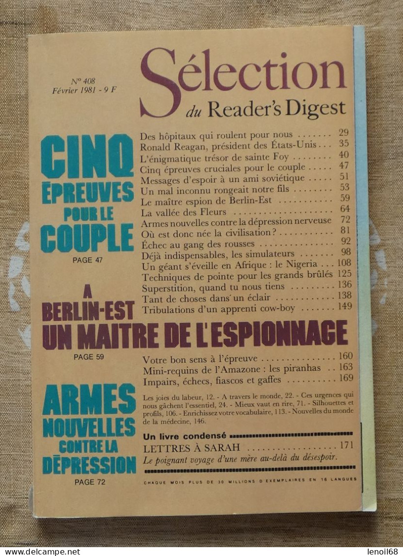 Sélection Du Reader's Digest N° 408 Février 1981 Ronald Reagan, Conques, Nigéria, Piranhas - General Issues