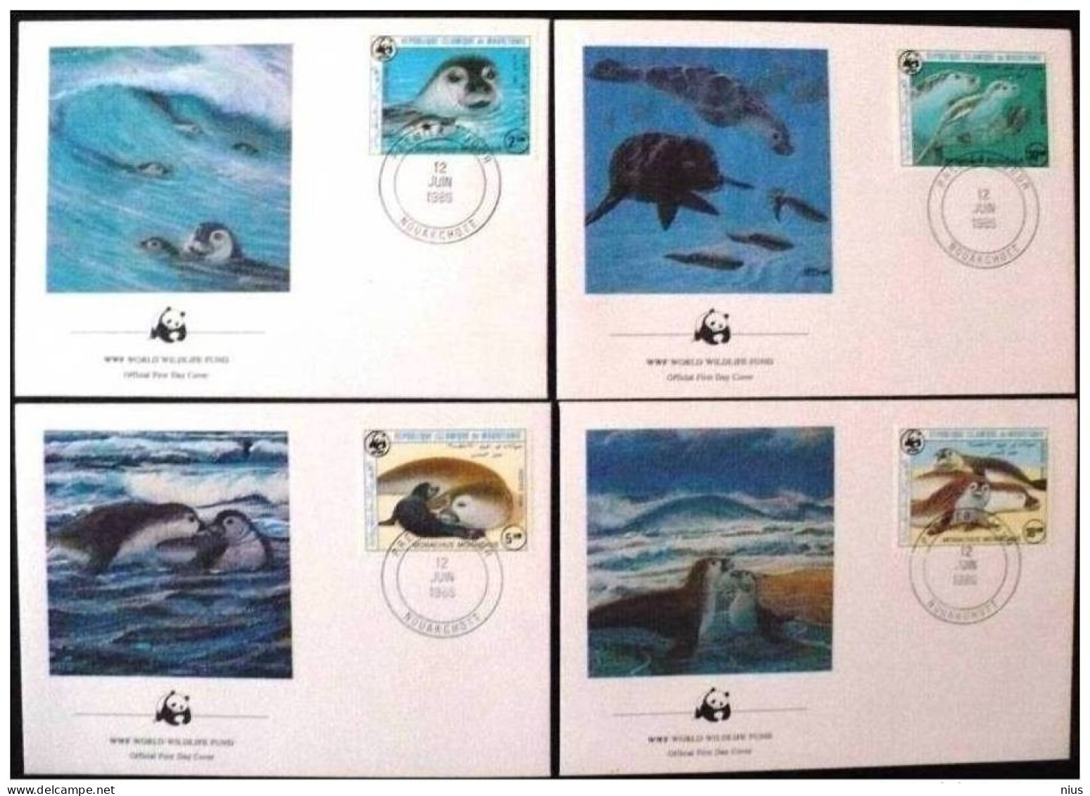 Mauritanie 1986 WWF W. W. F. Monk Seal FDC Set X4 Fauna Marine Life - FDC